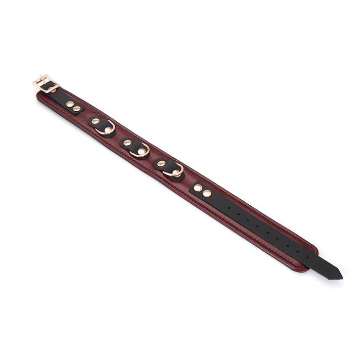 Liebe Seele - Wholesale Pet Collar - Dog - Wine Red - Leather Collar with Leash, Rose Gold Metal Hardware