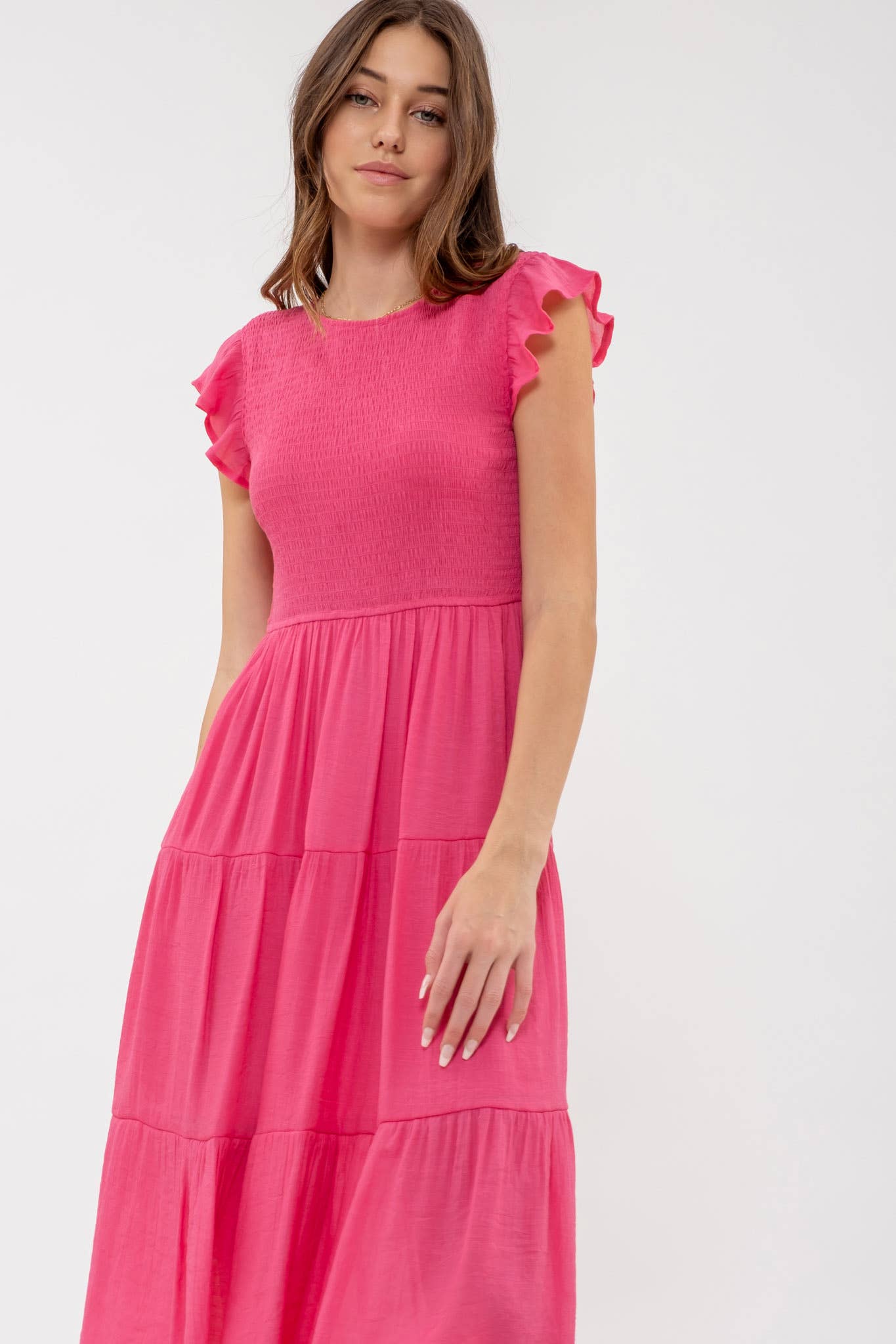 Blu Pepper - Venta al por mayor Vestido - Mujer - Vestido midi con volantes y cuerpo fruncido61