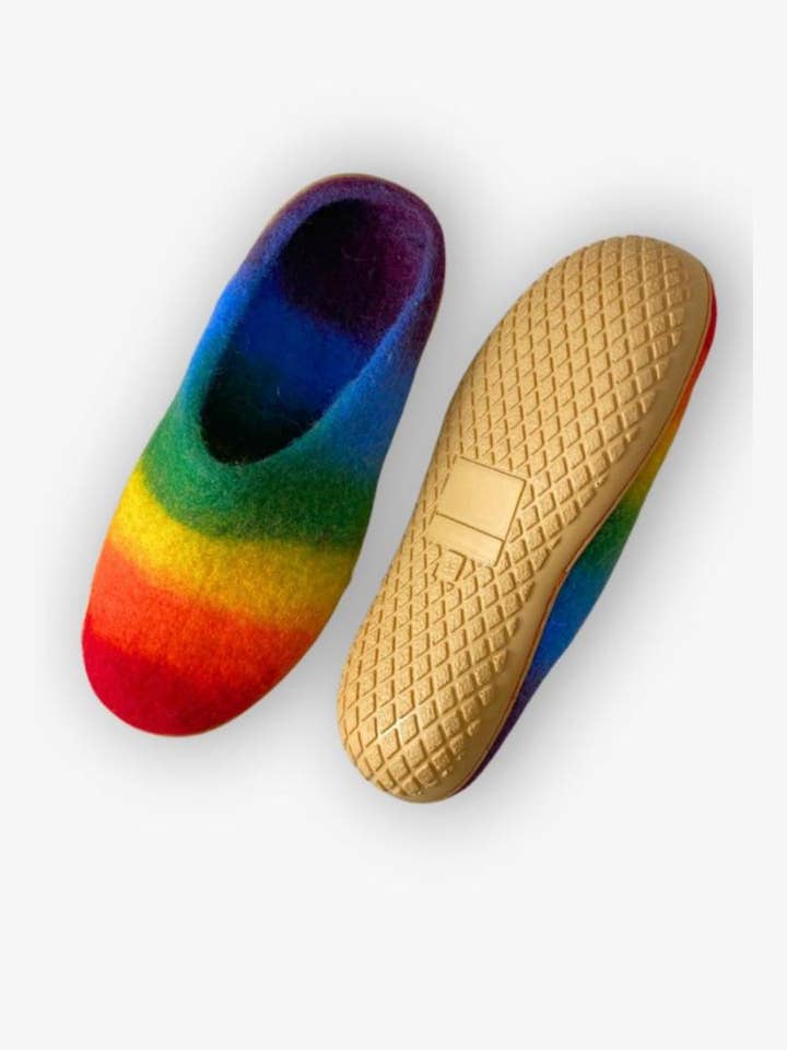 Handcrafted Rainbow Felted Slipper w Rubber Sole, Fair Trade for wholesale by Ganesh Himal Trading
