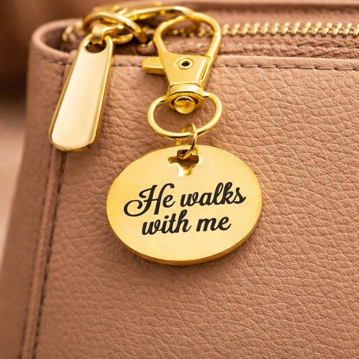 He Walks With Me Gold-Plated Cross Clip On Charm for wholesale by JKCE Designs