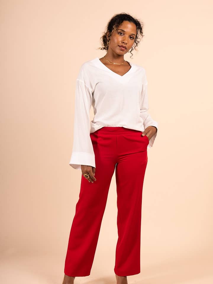 7/8 High Waisted Red Clip-On Trousers for wholesale by You Udress