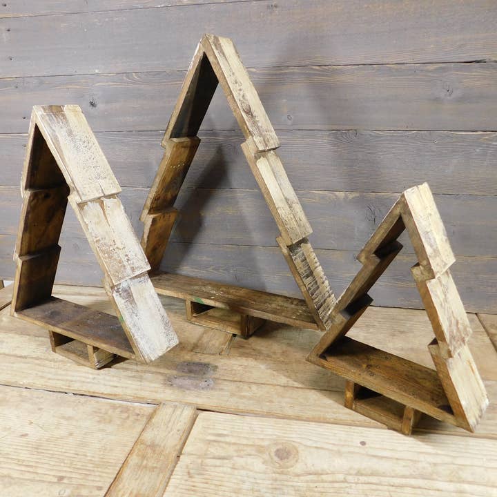 My Amigos Imports - Wholesale Christmas Decoration - Nesting Christmas Tree Set of 3-Wood-Antiqued White-Gorgeous