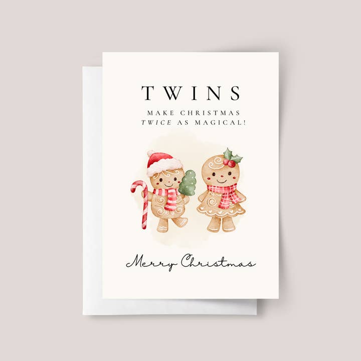Cartão de Natal Duplo com Bolachas de Gengibre de Menino e Menina por atacado de Design Sprinkles