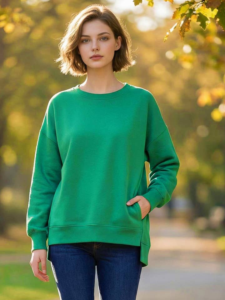 42POPS – wholesale Sweatshirt – Women's – .Fleece Hi-Low Hem Pullover w/ pockets17