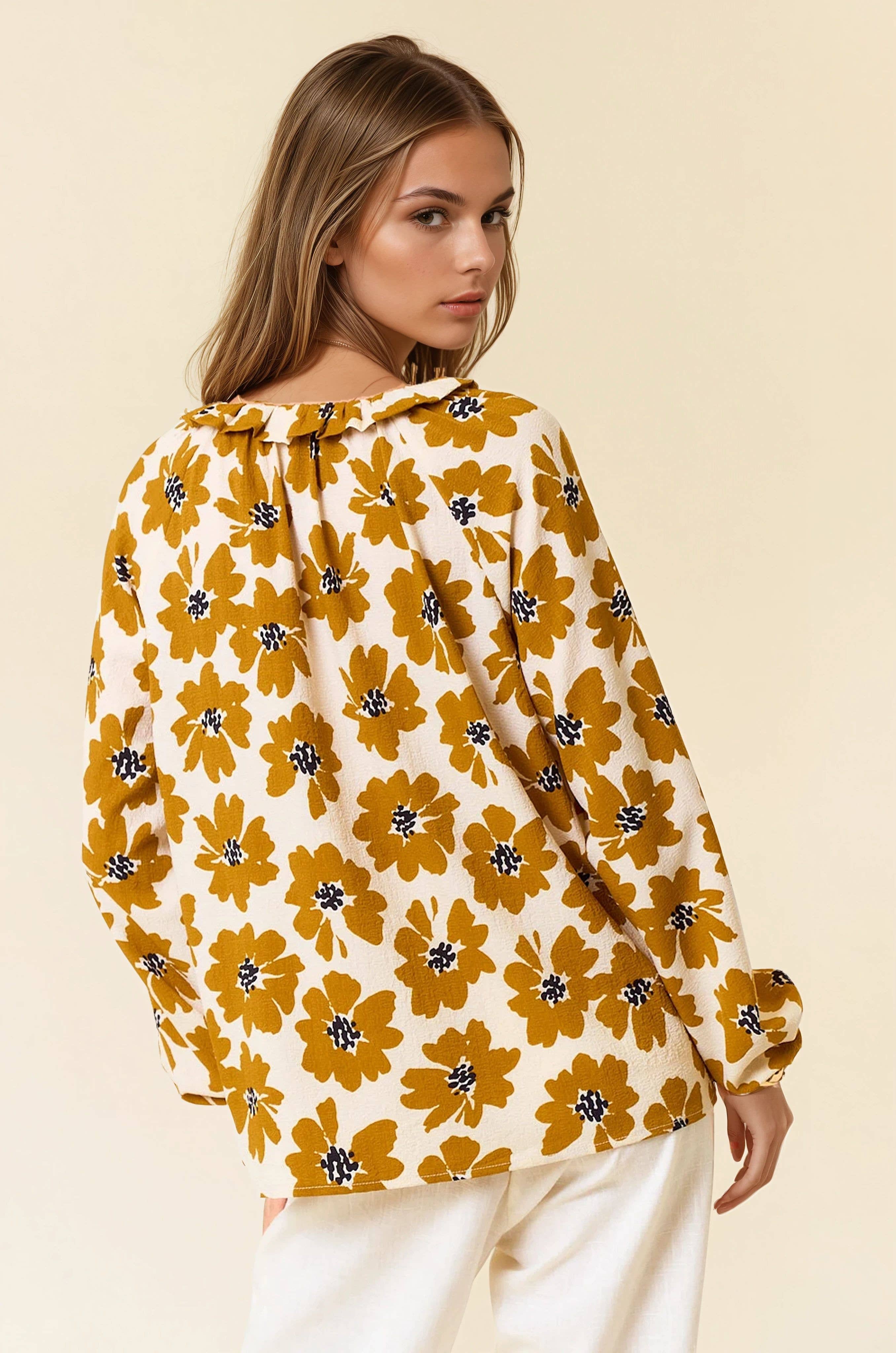 Doe and Rae - Vente Chemisier – femme - Blouse boutonnée à manches longues à imprimé floral - 44646T8