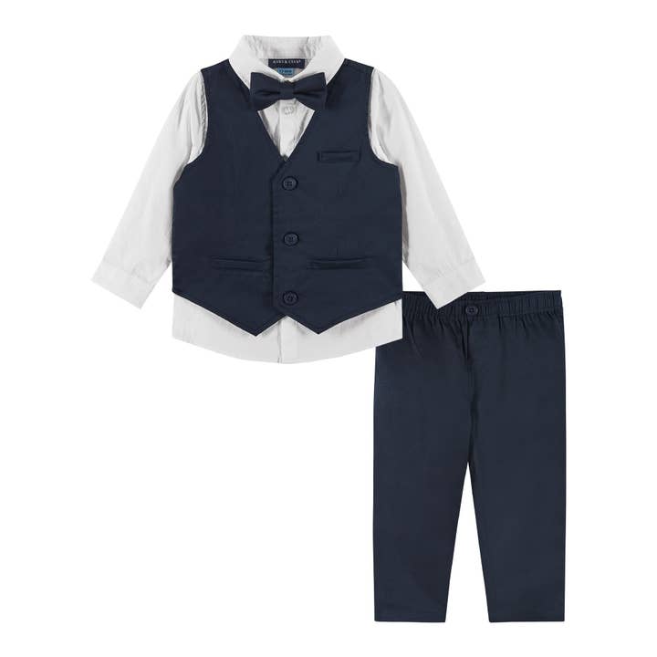 Kids Buttondown W/ Bowtie Vest & Pant | Navy for wholesale by Andy & Evan