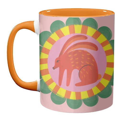 ART WOW - Wholesale Koffiemok - Mokken 'Gedurfde Heldere Volkskunst Konijn Illustratie'12