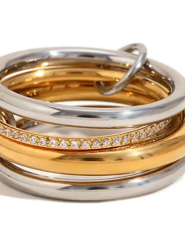 Multi Band Eternity Ring band- stacking bands- STEEL- 4 Band for wholesale by HoopLa