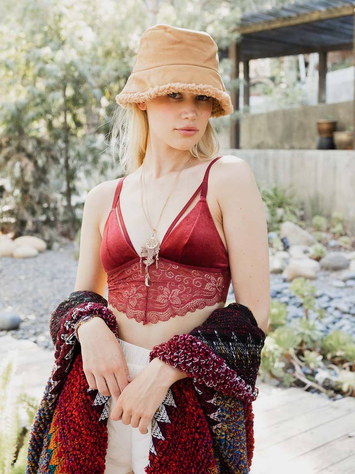 Velvet & Lace Strappy Bralette – Soft Touch, Bold Style 💖 for wholesale by Leto Accessories