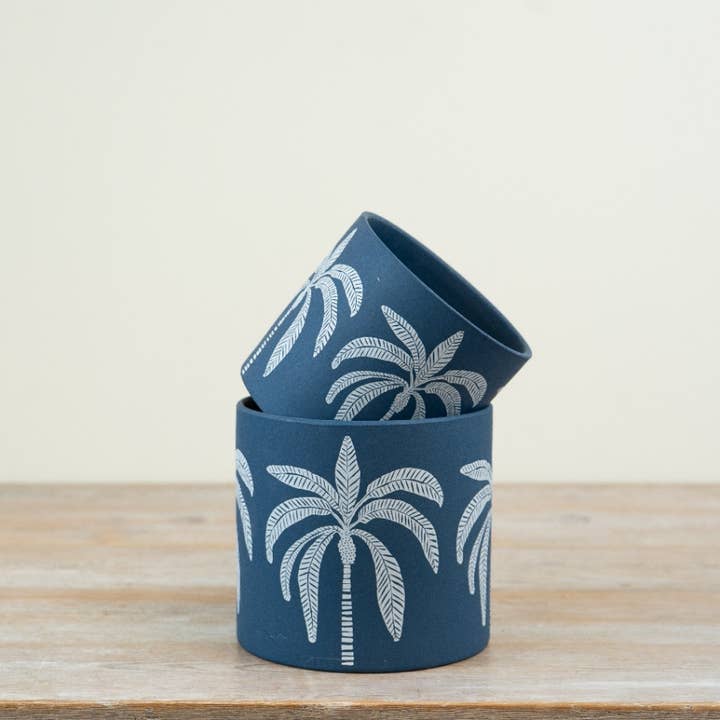 Gainsborough Giftware x Portland Living – wholesale Plant pot – Blue Palm Tree Planter, 16.5cm