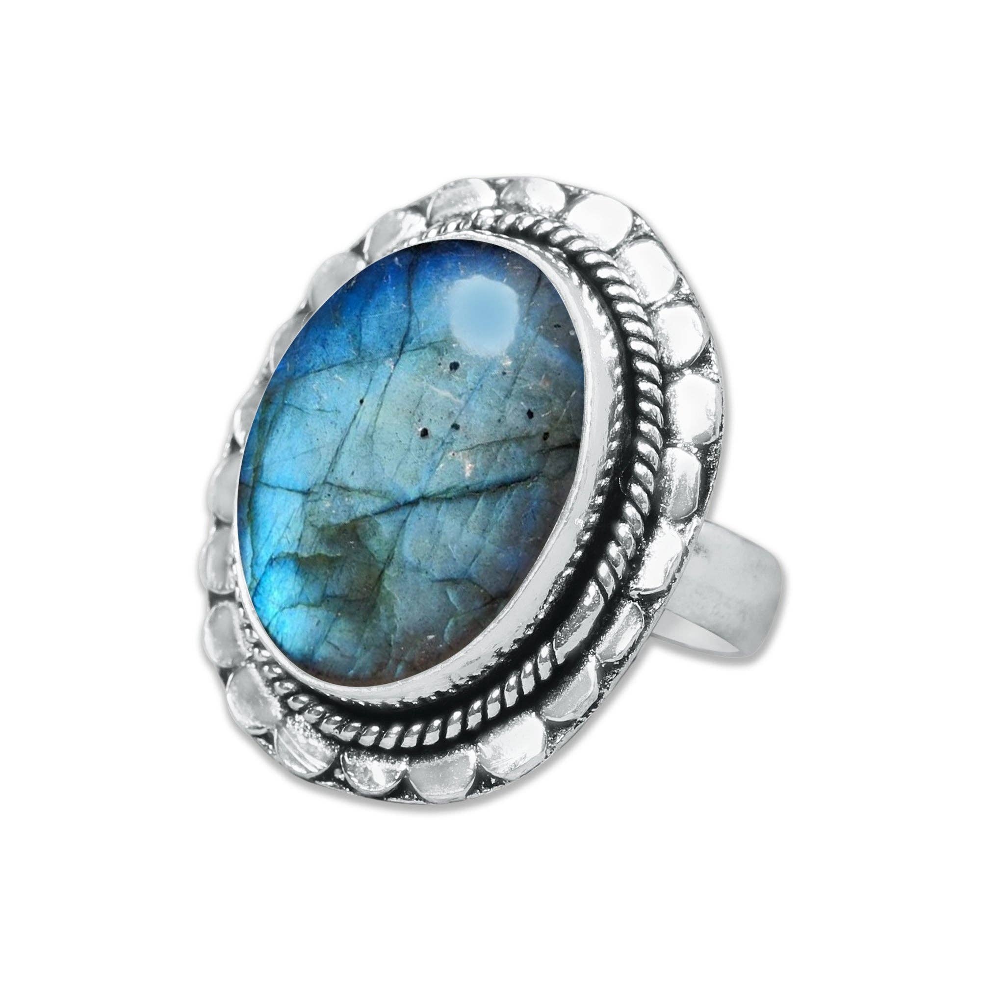 Handmade Jewels – Anel de cocktail/declaração por atacado – Anéis de Labradorite – Prateados, Feitos à Mão, Cintilantes Cinza-Azul (Tamanhos EUA 6–10, Não Ajustáveis)5