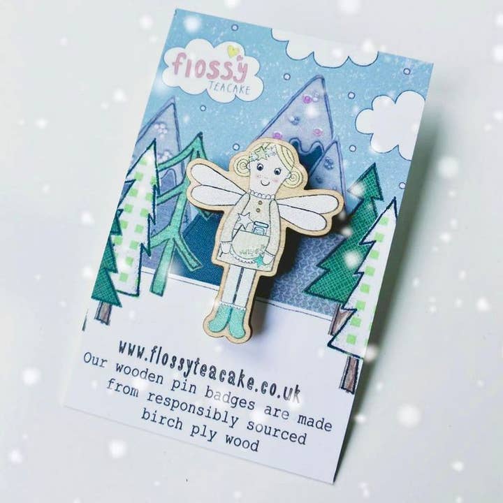 Flossy Teacake - Wholesale Brooch - Flossy Fairy Wooden Pin Badge