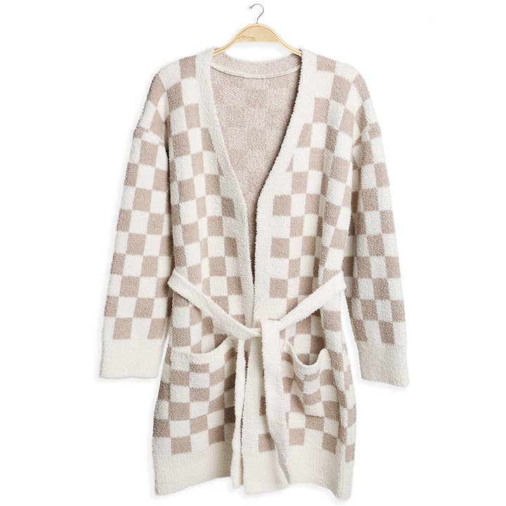 Fashion City - Wholesale Robe - Women's - Cozy Checkered Robe with Pocket & Belt