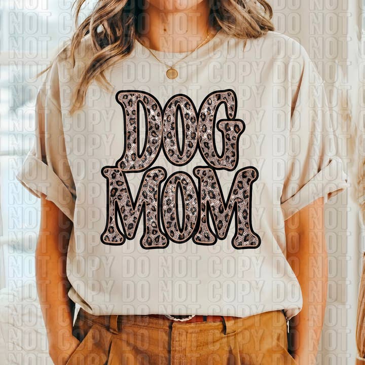 Dog Mom Leopard Sequined DTF Transfer for wholesale by K and M Designs