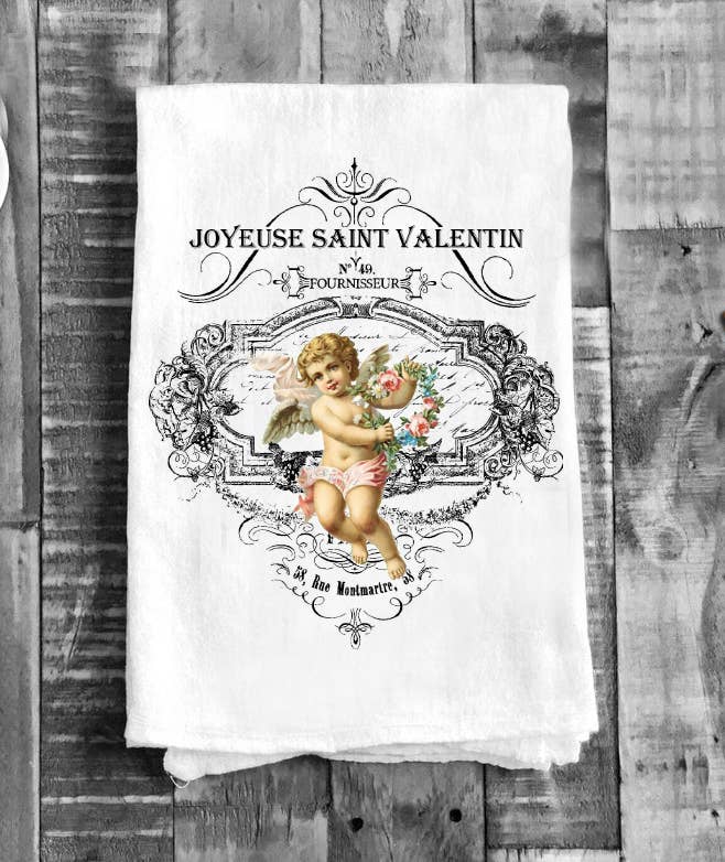 Avery Lane Gifts – Toalha de chá por atacado – French Vintage Valentine Flour Sack Toalhas de chá de algodão0