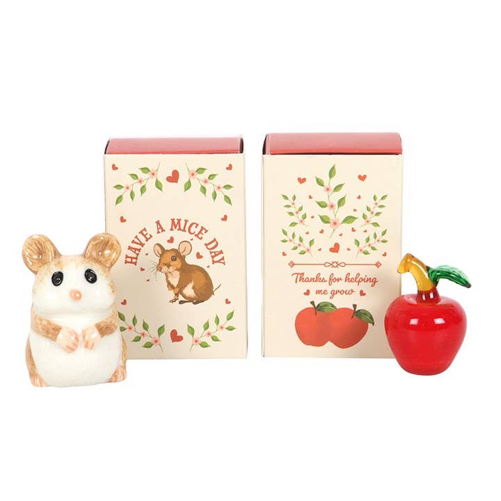 Something Different Wholesale – wholesale Decorative tabletop object – Set of 24 Glass Apples and Ceramic Mice Tokens in Display4