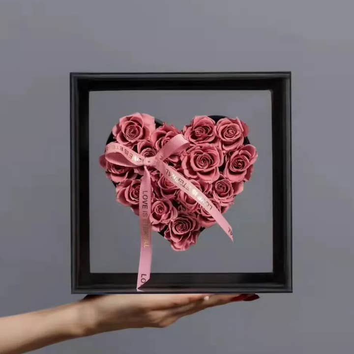 Acrylic Heart Frame Flower Gift Box For Preserved Rose Flowers for wholesale by Elegant Design Supply
