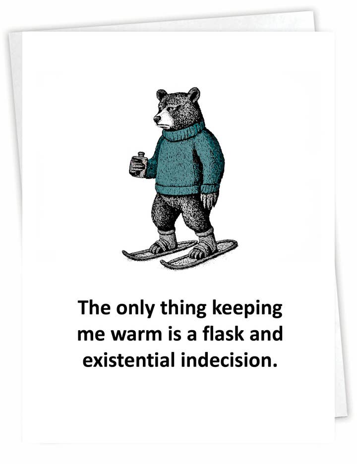 Funny Outdoor Card- Snowshoeing Bear Flask - Blank Inside for wholesale by Blue Spark Card Co
