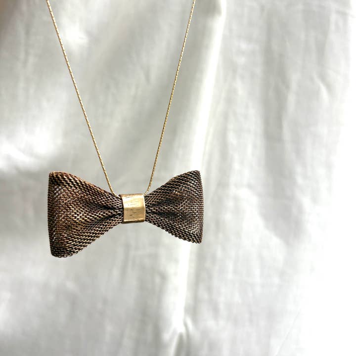 Brass Bow Necklace- Vintage Upcycled Bow for wholesale by Rachel Pfeffer