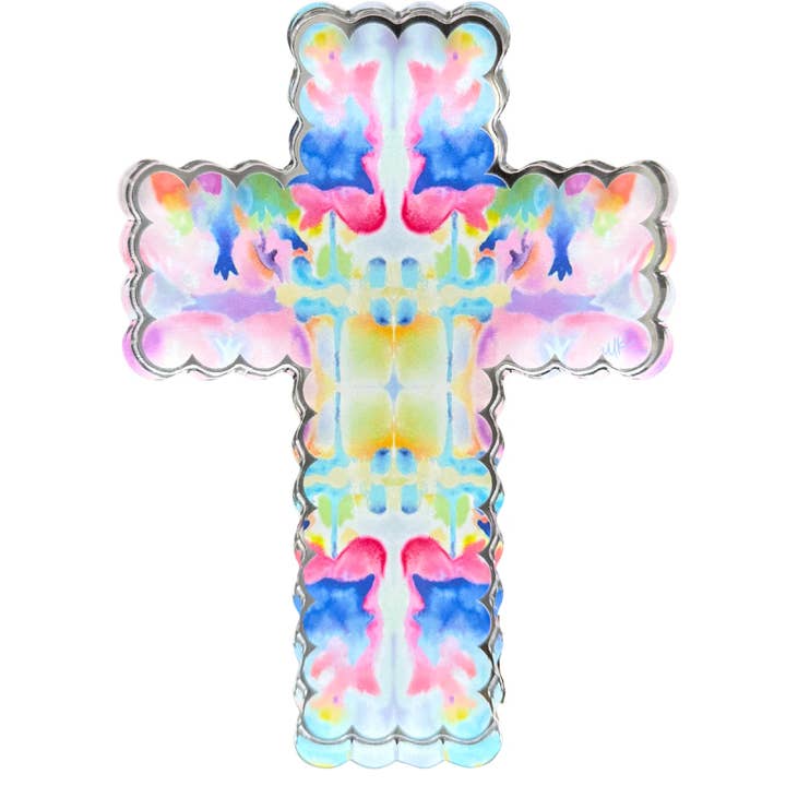 "Purple “Kaleidoscope Cross” Acrylic Shelfie for wholesale by MK Decker Designs