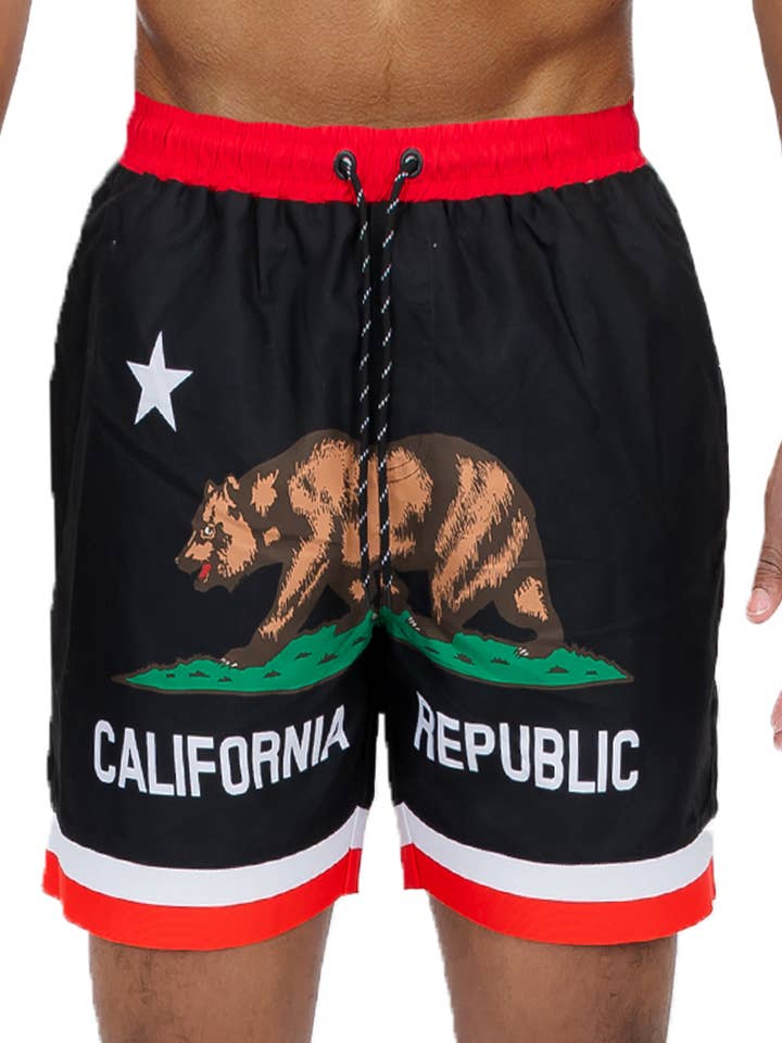 WEIV - Wholesale Swim Shorts - Men's - SW002 California Republic Bear Print Swim Trunk Shorts0