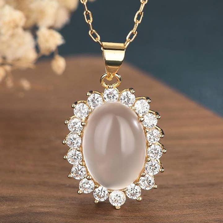 Weiße Jade mit Zirkon Halskette für den Großhandel von Bright MacMing