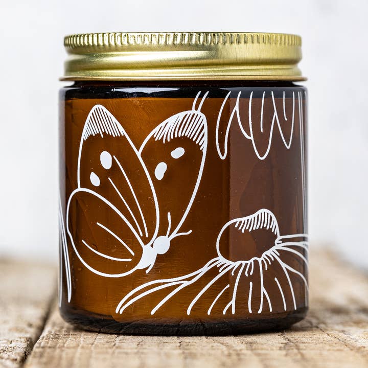 beeswax candle - butterfly + rudbeckia for wholesale by apis