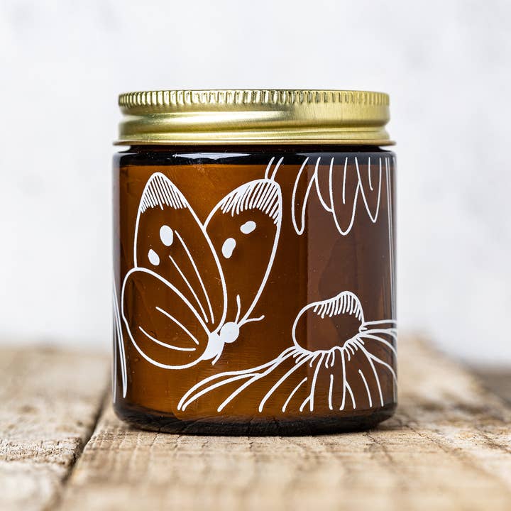 beeswax candle - butterfly + rudbeckia for wholesale by apis