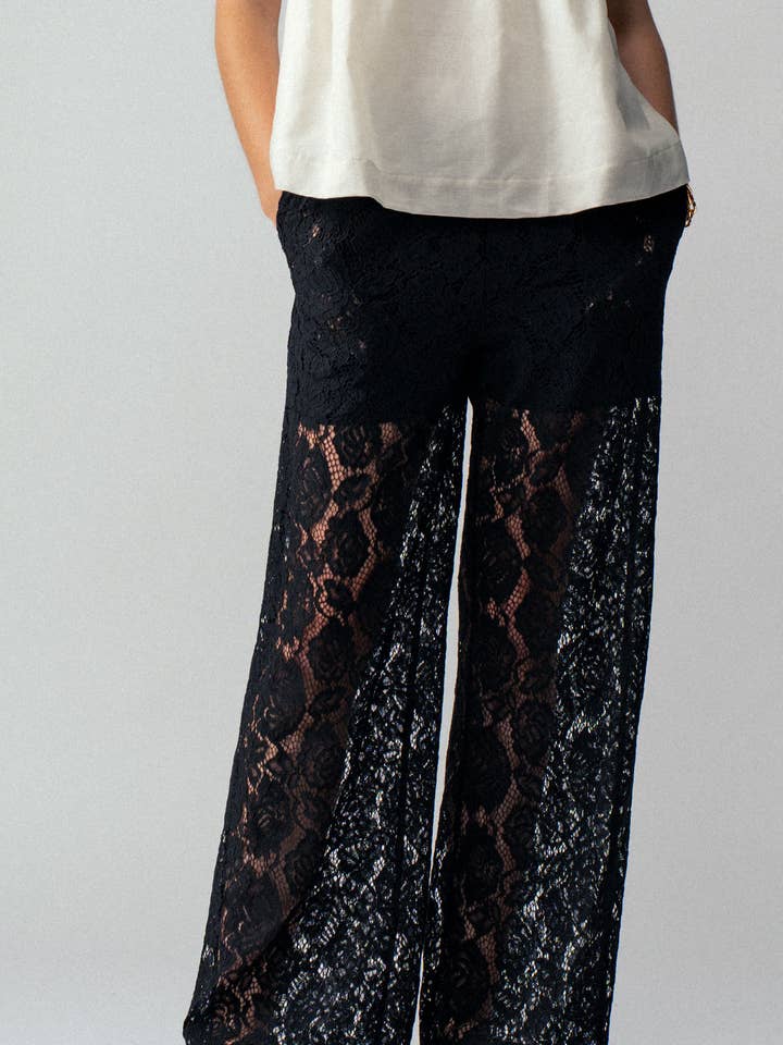 Urban Daizy - Wholesale Pants - Women's - Floral Lace Wide-Leg Pants