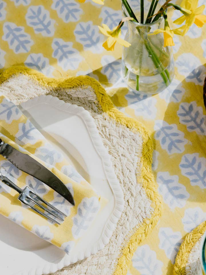 Cornflower Leaf Block Print Napkins Set of Four for wholesale by Cosy Buddha