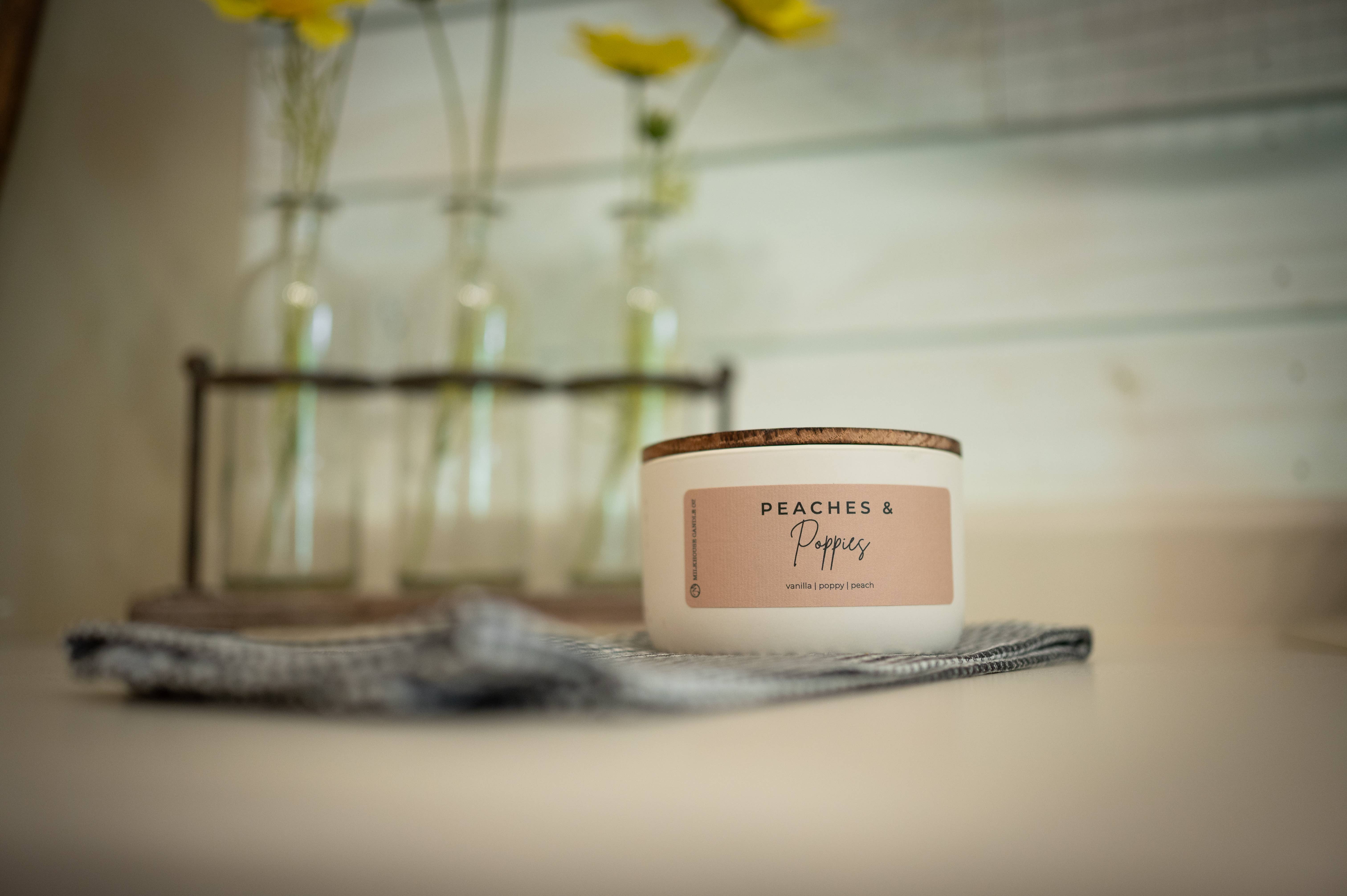 Milkhouse Candle Company - Wholesale Jar/Filled Candle - Peaches & Poppies | 10 oz Signature Statement Candle