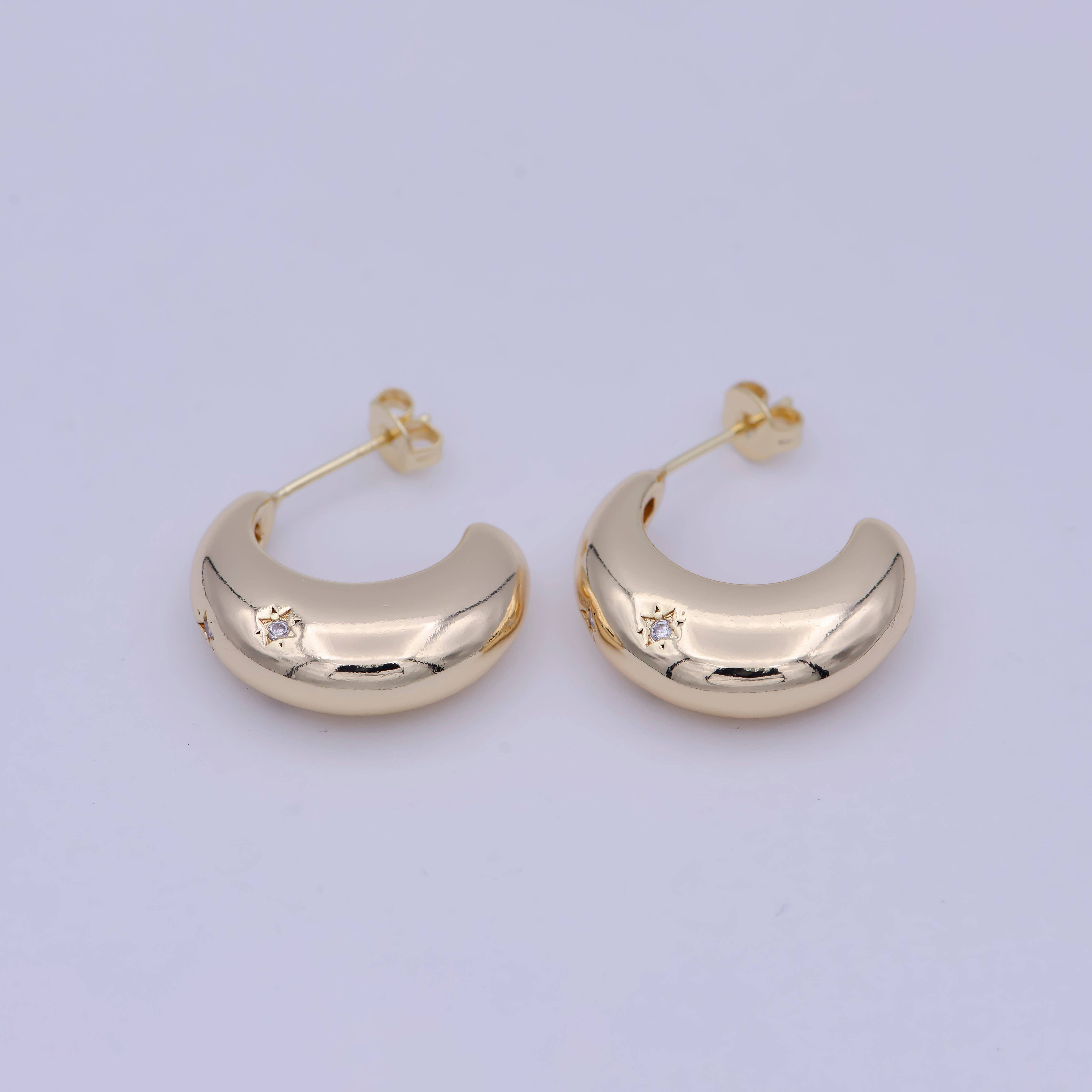 Aim Eternal - Wholesale Hoop Earrings - 18K Gold Filled  Star Celestial C Shape Hoop Earrings0