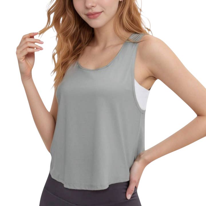 Women's Sleeveless Scoop Neck Cropped Tank Top for wholesale by Active by Anna-Kaci