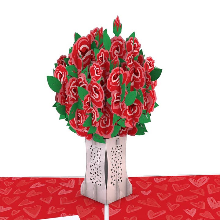 Love Rose Arrangement Pop-up Card 5x7", Flower Vase, Vintage for wholesale by Lovepop Cards