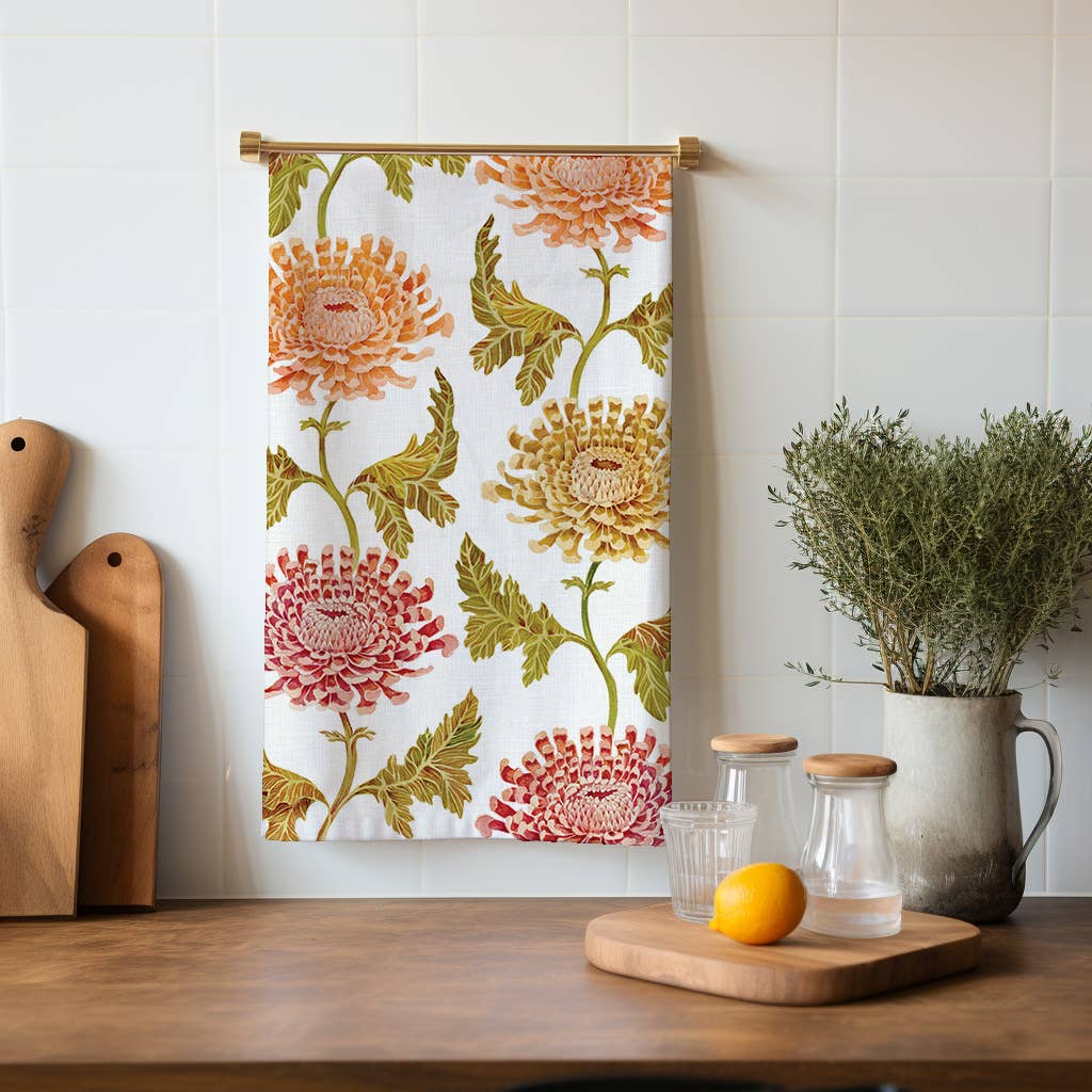 Sarah Rose - Wholesale Tea Towel - Chrysanthemum Organic Linen Tea Towel