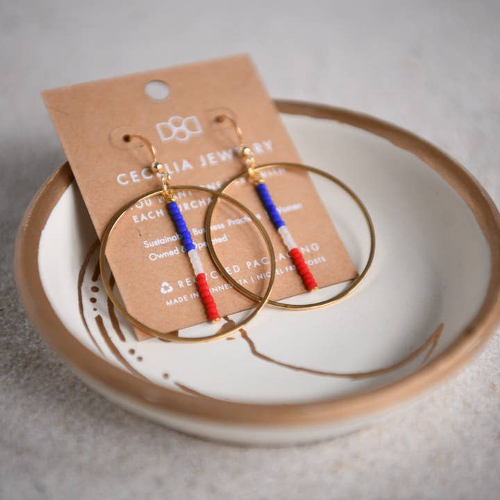 Cecelia Designs Jewelry – wholesale Dangle earrings – 4th of July Seed Bead Earrings Hoop Earrings Gold Earrings1