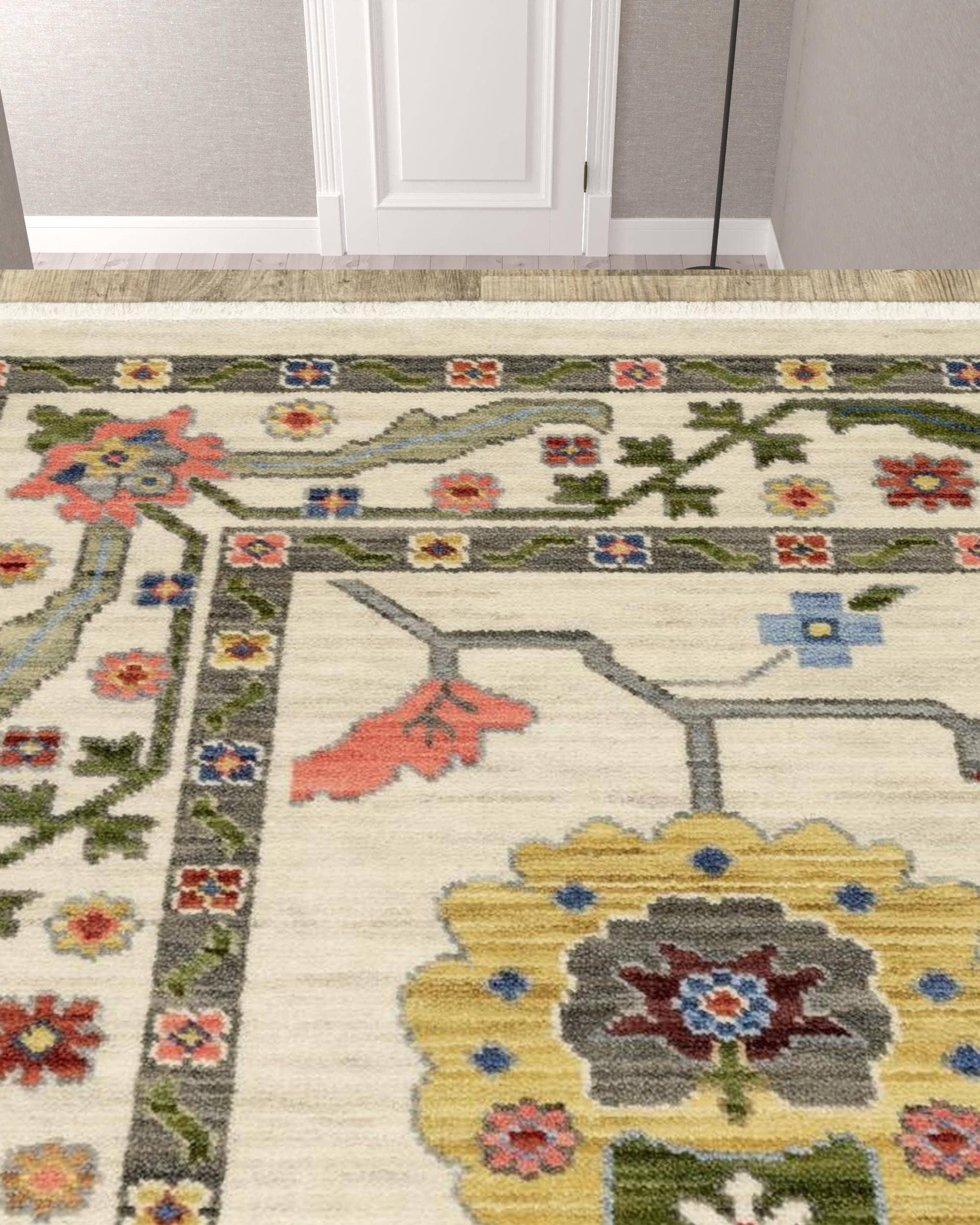 HomeRoots - Wholesale Runner Rug - 12' Ivory Green Blues Pink Oriental Runner Rug With Fringe2