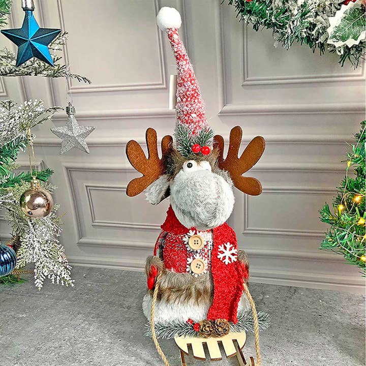 Grey & Red Deer On Snow Sledge Woolen Decor For Christmas for wholesale by Zwende