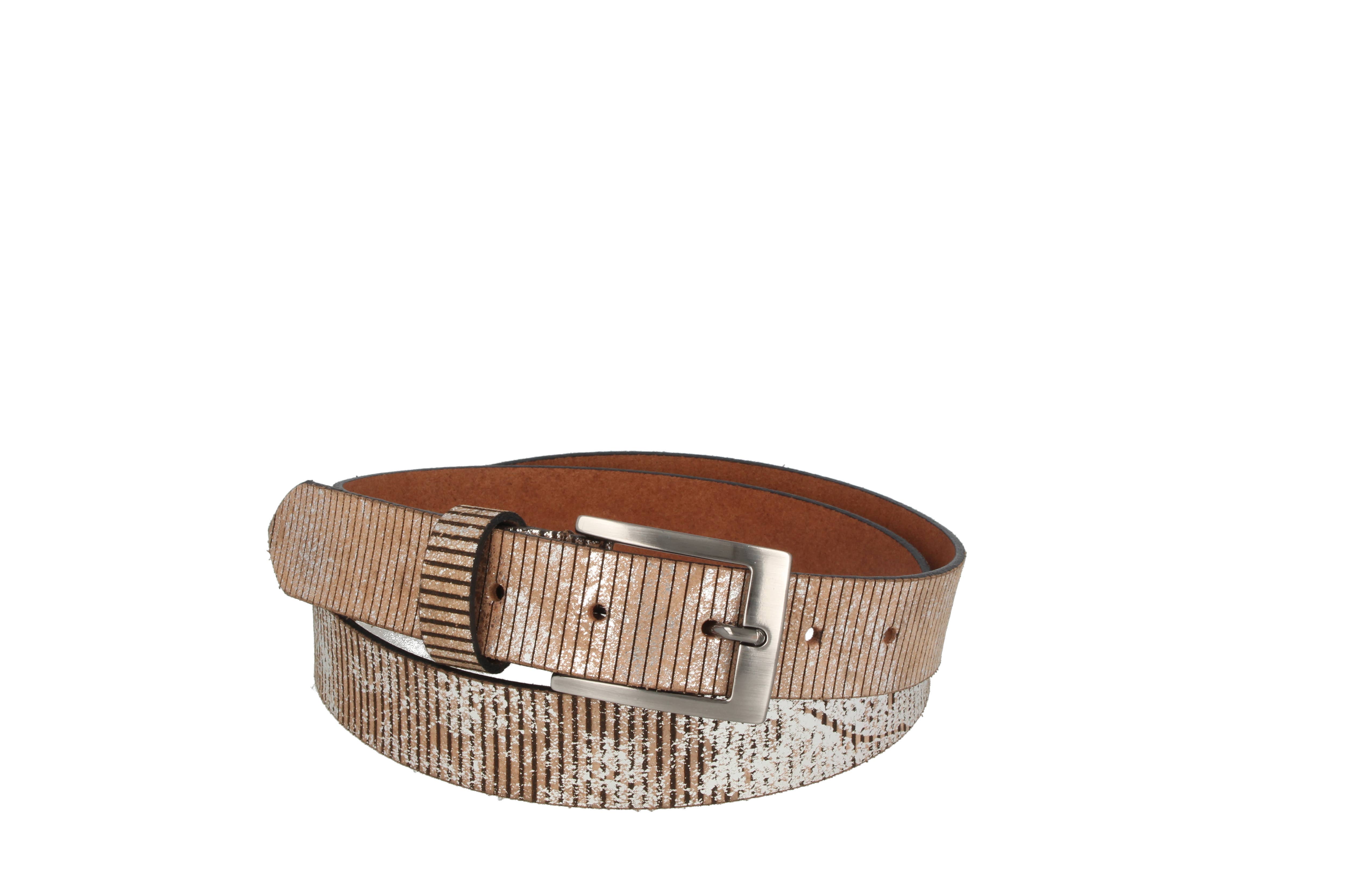 Brilliant lasered metallic silver women's leather belt for wholesale by MGM Design e.K.