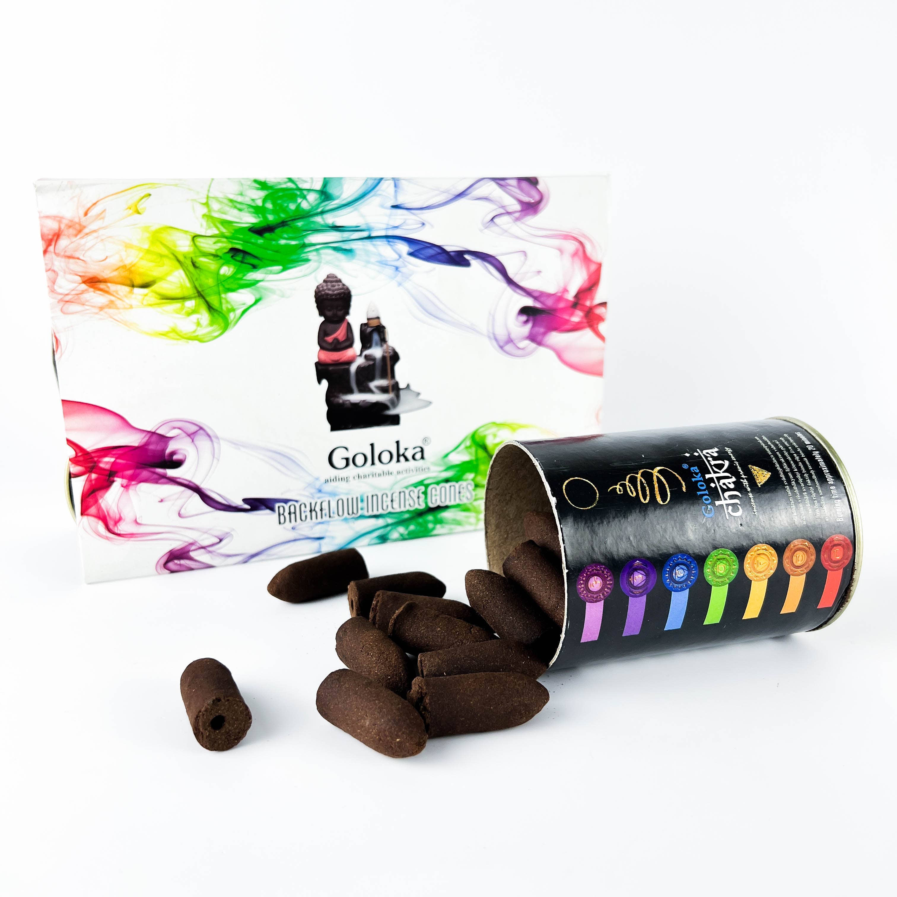 GREENROOTS USA LLC - Vendita all'ingrosso Incensi - Coni di incenso Goloka Chakra Backflow, confezione da 24 coni, confezione da 613