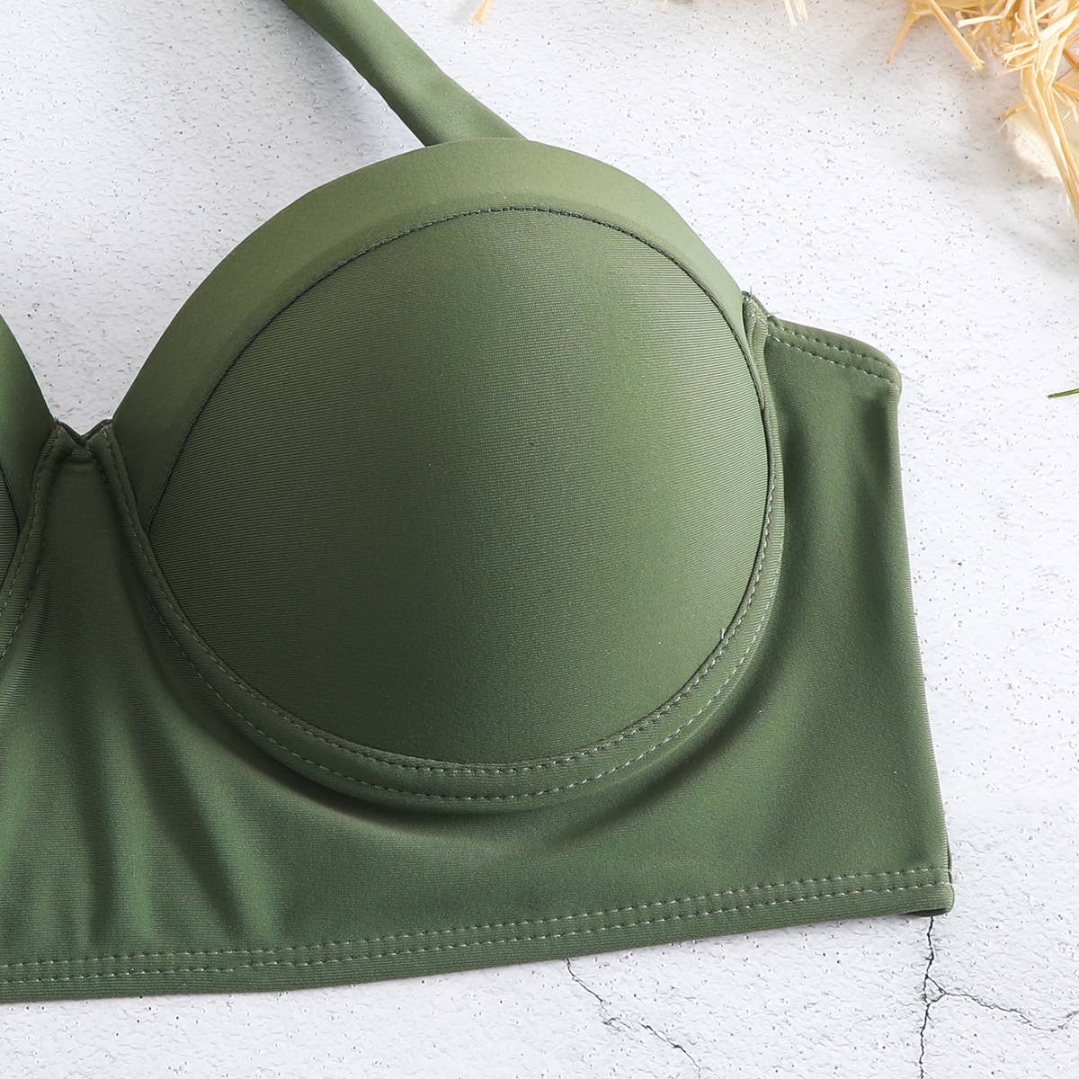 Green Solid color halter neck strappy two-piece swimsuit bikini for wholesale on Faire3