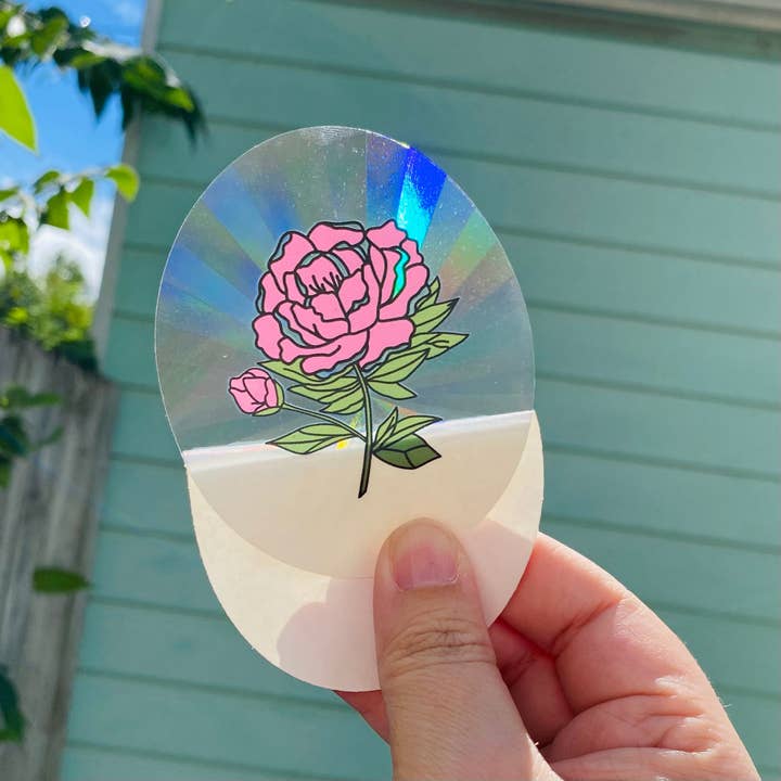 Pink Peony Rainbow Maker - Decalque de Janela Sun Catcher por atacado de Lil Boat Boutique