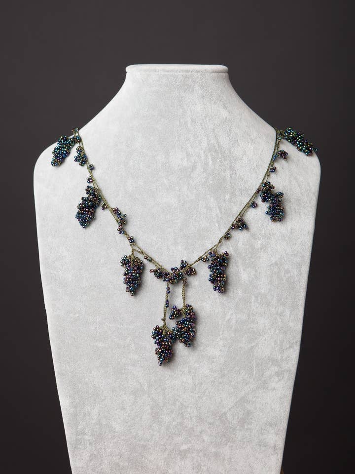 Beaded Necklace with Grape Motif - Blackberry for wholesale by Meredith Strauss