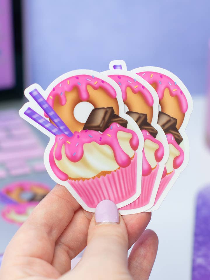 Strawberry Cupcake Clear Vinyl Sticker for wholesale by Kate & Kris