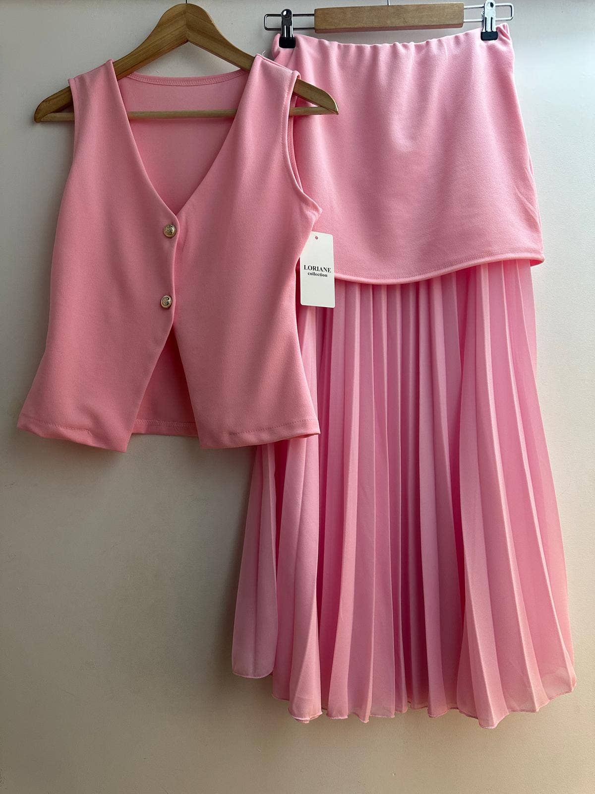 LORIANE – wholesale Top & skirt set – Women's – 10030E Solid color set with vest and skirt9