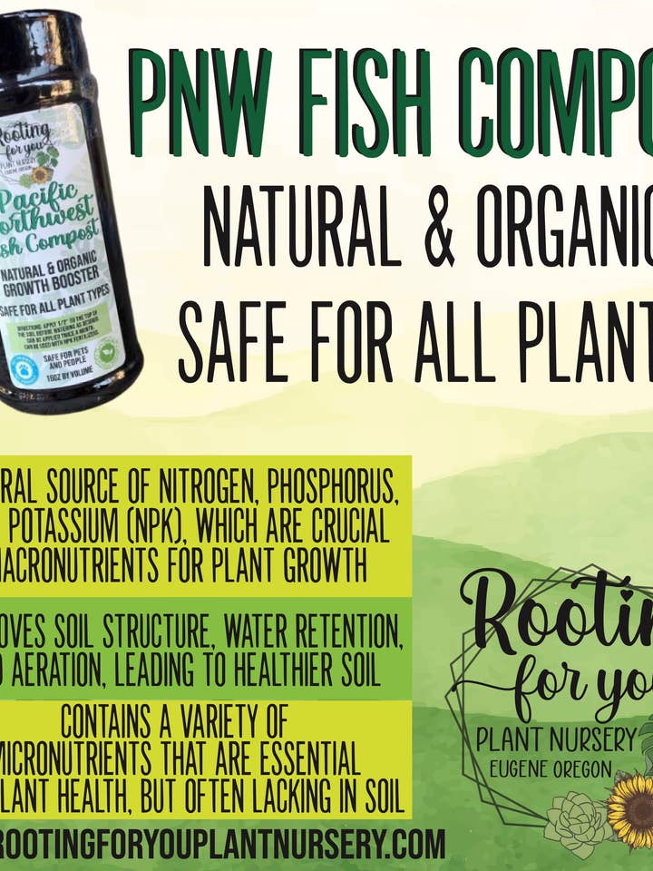 Composto de Peixe Orgânico Pacific Northwest - Shaker 16oz por atacado de Rooting For You Plant Nursery