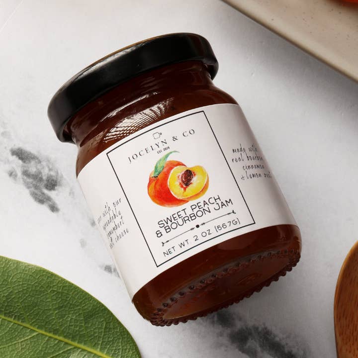 Sweet Peach & Bourbon Jam for wholesale by Jocelyn & Co
