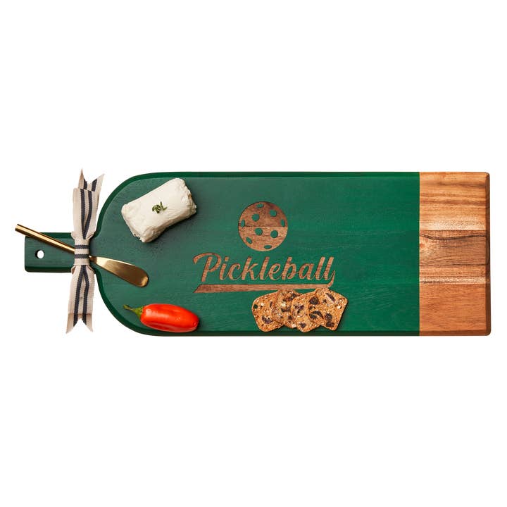 Acacia Bevel Board Green w/ Ribbon & Spreader "Pickleball" for wholesale by Sophistiplate