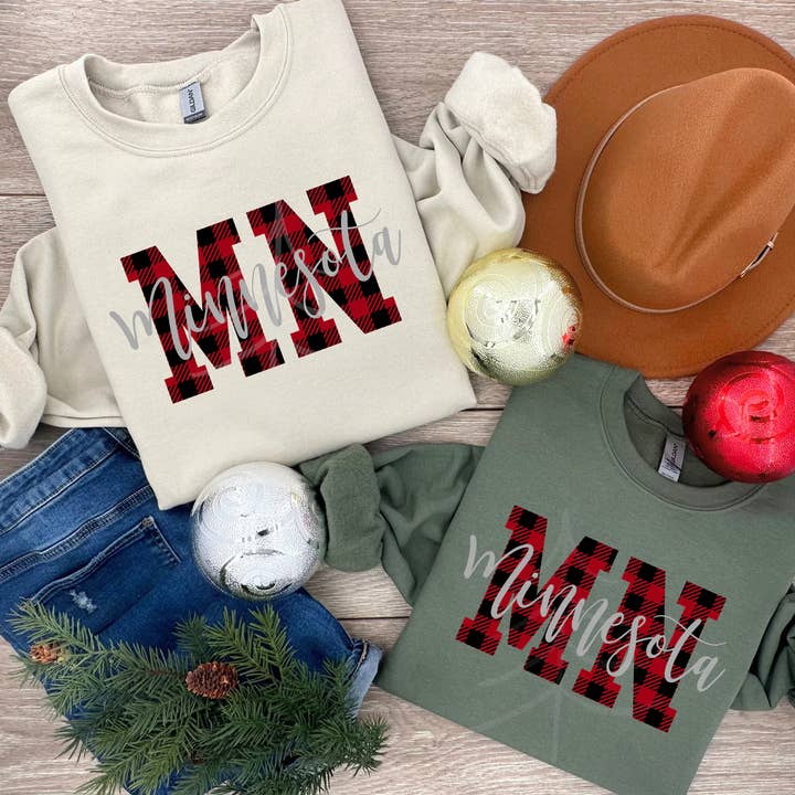 Felpa Minnesota -Buffalo Plaid per la vendita all'ingrosso da parte di Farmtown Printing Company
