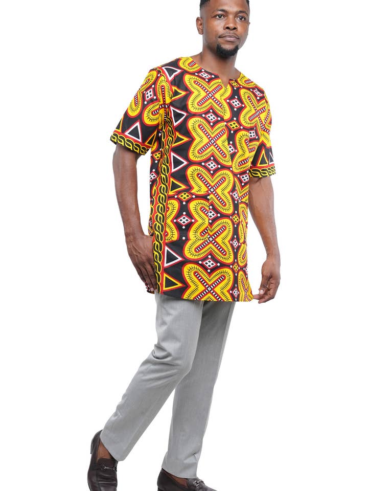 Satsuma Wholesale – Túnica – Homem por atacado – Camisa Dashiki Tradicional Africana de Manga Curta para Homens em Ankara3